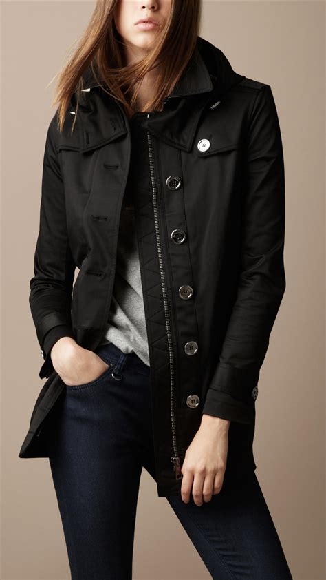 burberry brit black raincoat|burberry black raincoat with hood.